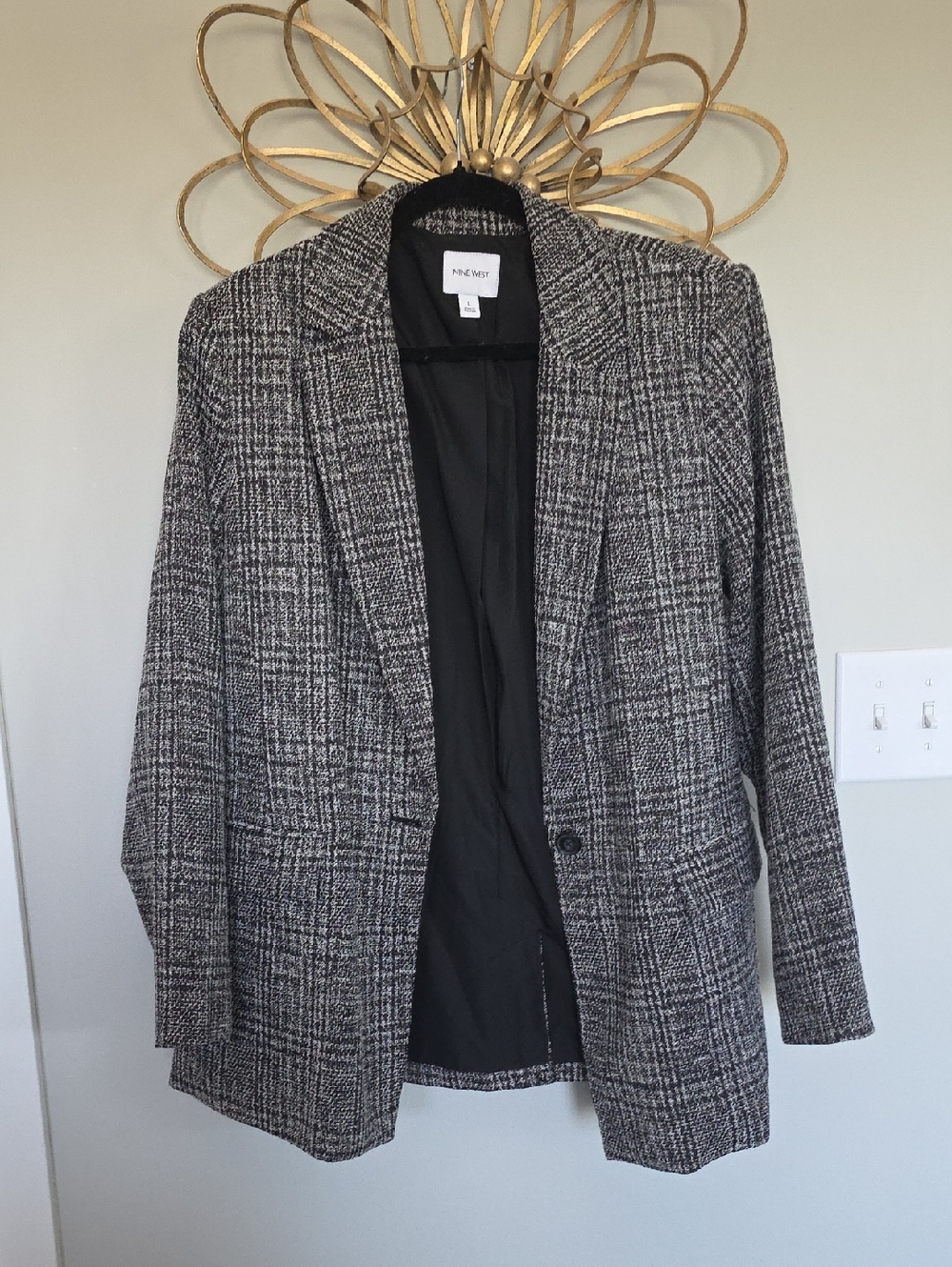 Nine West Black & White Glen Plaid Blazer